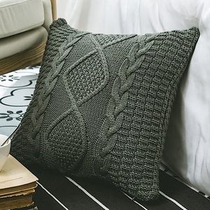Dark Grey Braided/Crochet Knit Pillow Case Decor Cover for Patio/Bed/Sofa/Room